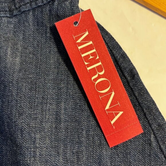 Merona Button Front Denim Flare Skirt Large 100% Cotton Elastic Back Waistband - Picture 3 of 8